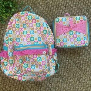 CHEEKY PLUM Kids Groovy Garden Bree Backpack And Lunchbox Set Pink Blue Ruffle